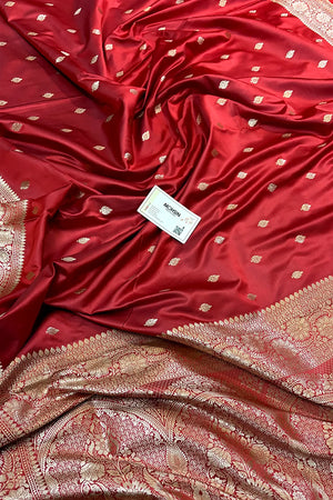 Dusty Peach Mario Patti Katan Mashru Silk Banarasi Saree