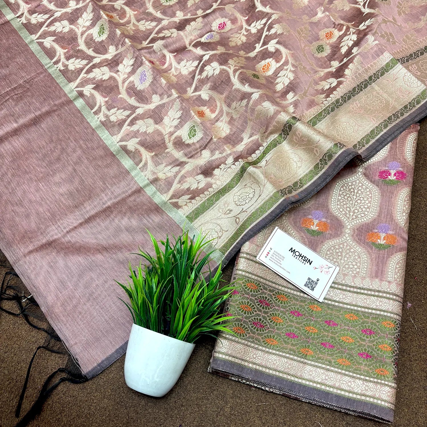 Dusty Peach Resham Banarasi Silk Suit