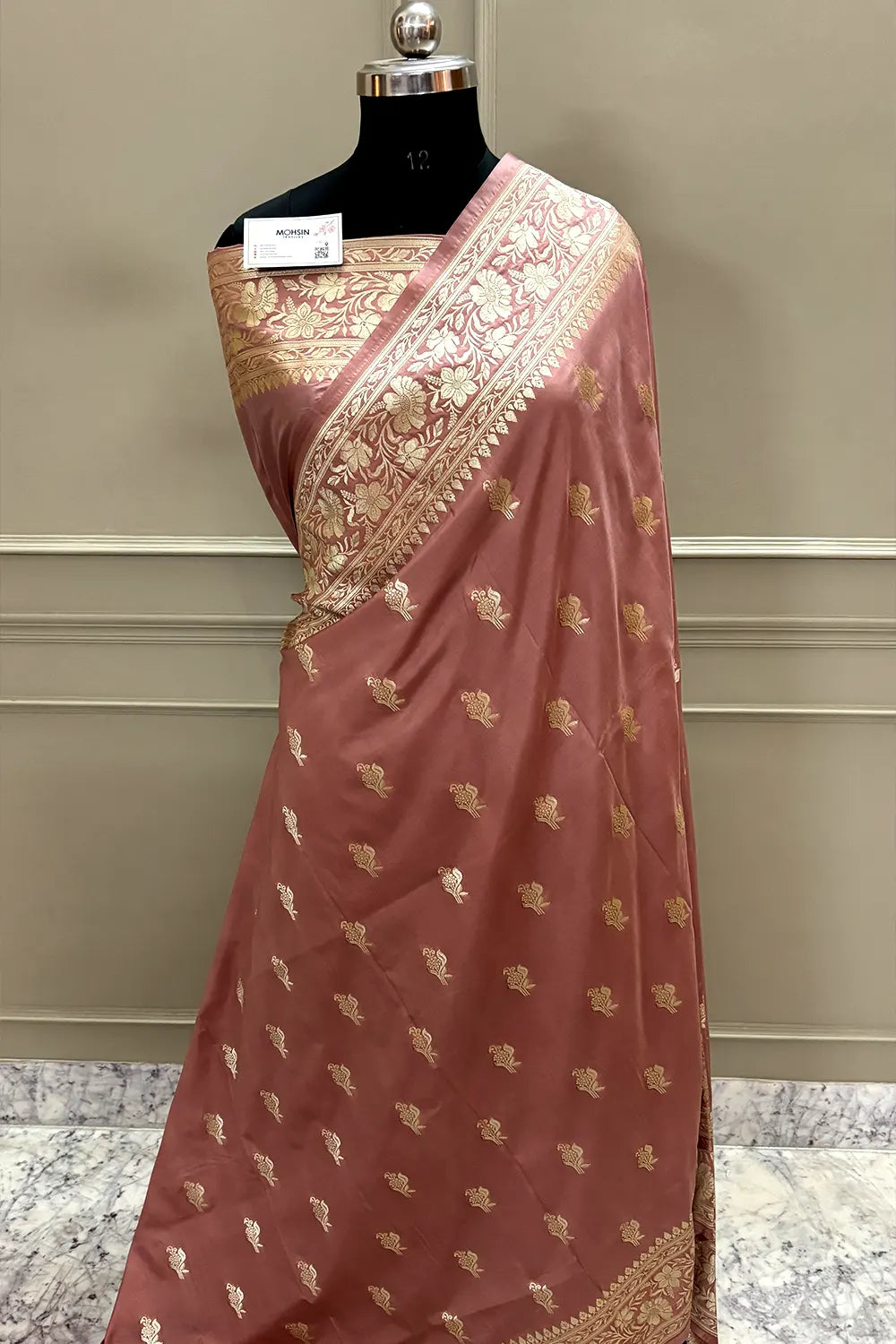 Dusty Peach Zari Katan Silk Banarasi Saree