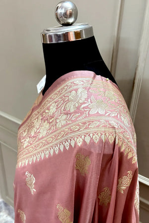 Dusty Peach Zari Katan Silk Banarasi Saree