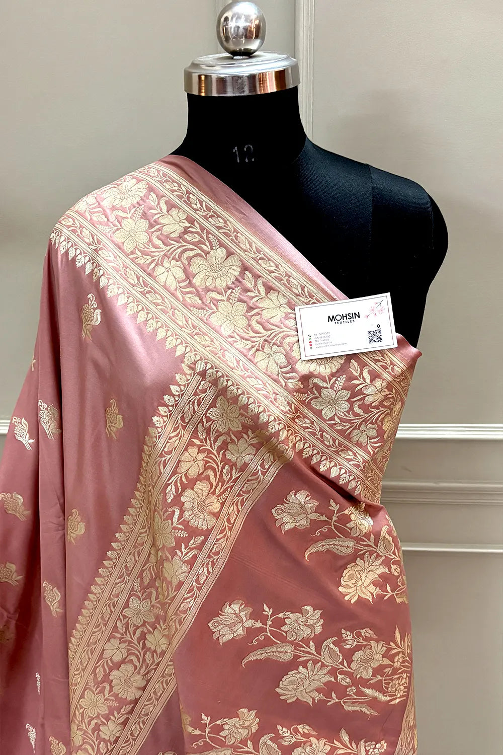 Dusty Peach Zari Katan Silk Banarasi Saree
