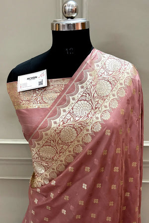 Dusty Peach Zari Katan Silk Banarasi Saree
