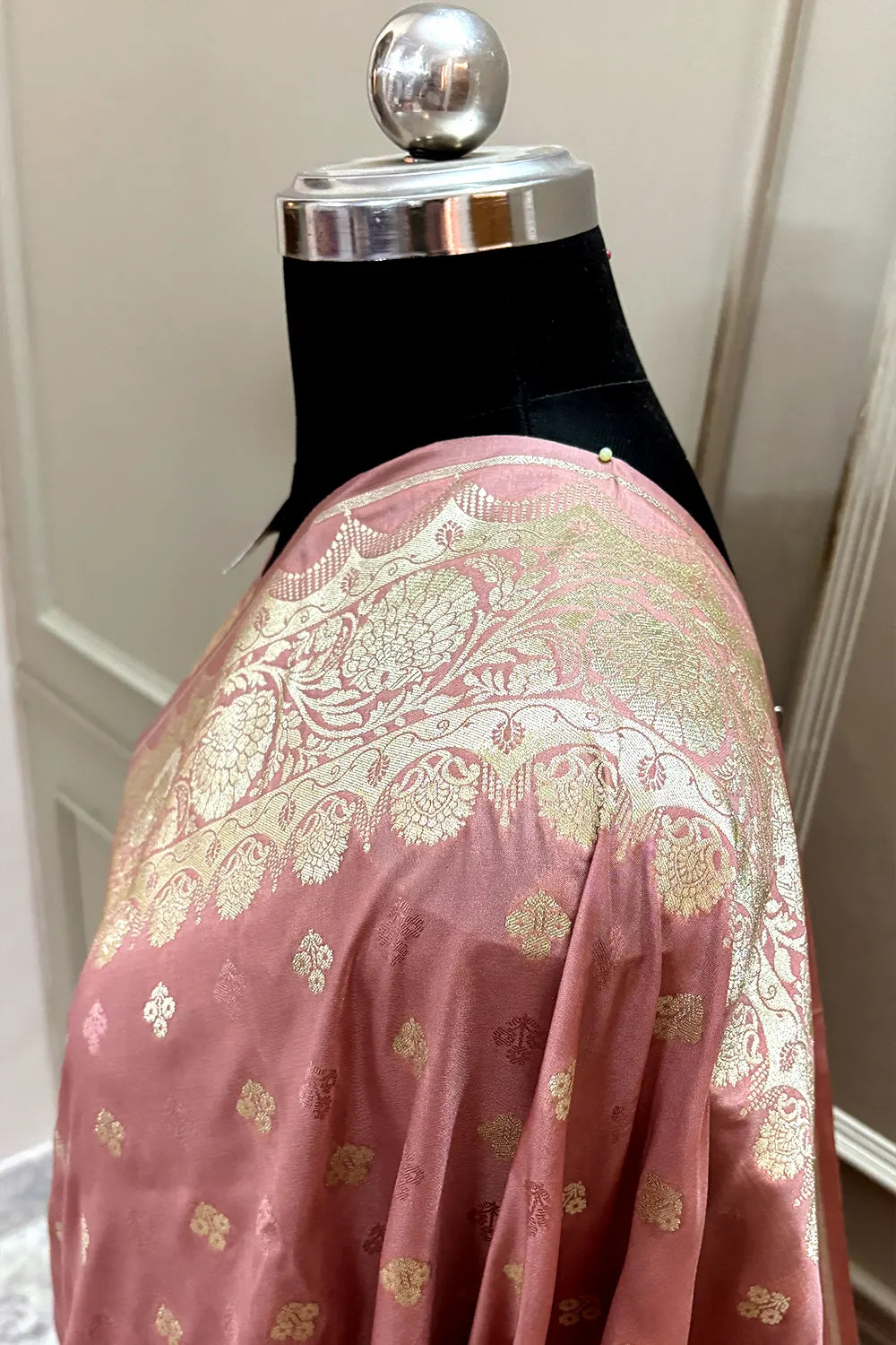 Dusty Peach Zari Katan Silk Banarasi Saree