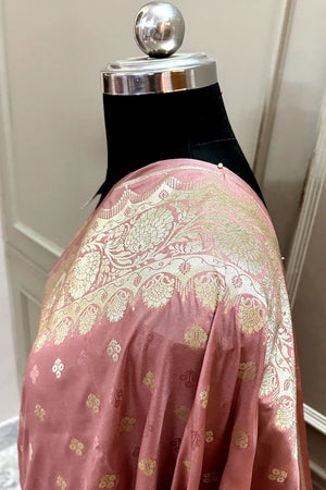 Dusty Peach Zari Katan Silk Banarasi Saree