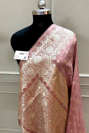Dusty Peach Zari Katan Silk Banarasi Saree