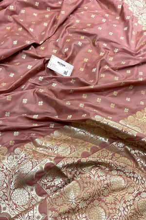 Dusty Peach Zari Katan Silk Banarasi Saree