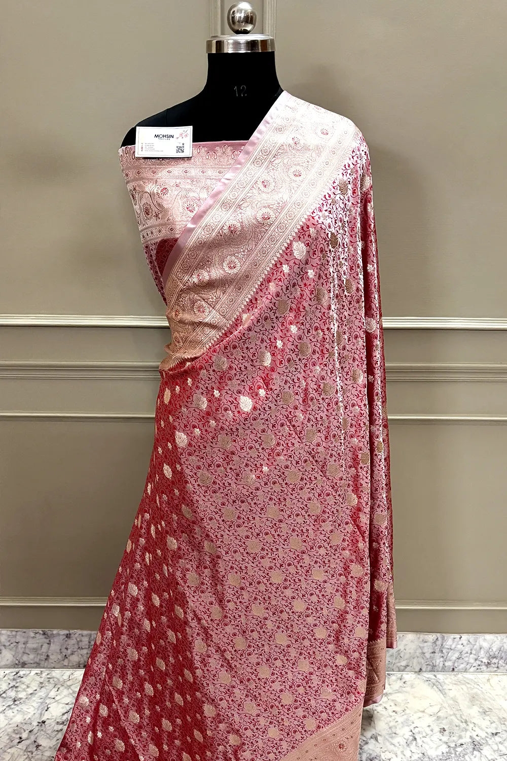 Dusty Pink Chunni Munni Buti Katan Silk Banarasi Saree