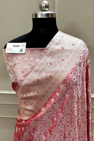 Dusty Pink Chunni Munni Buti Katan Silk Banarasi Saree