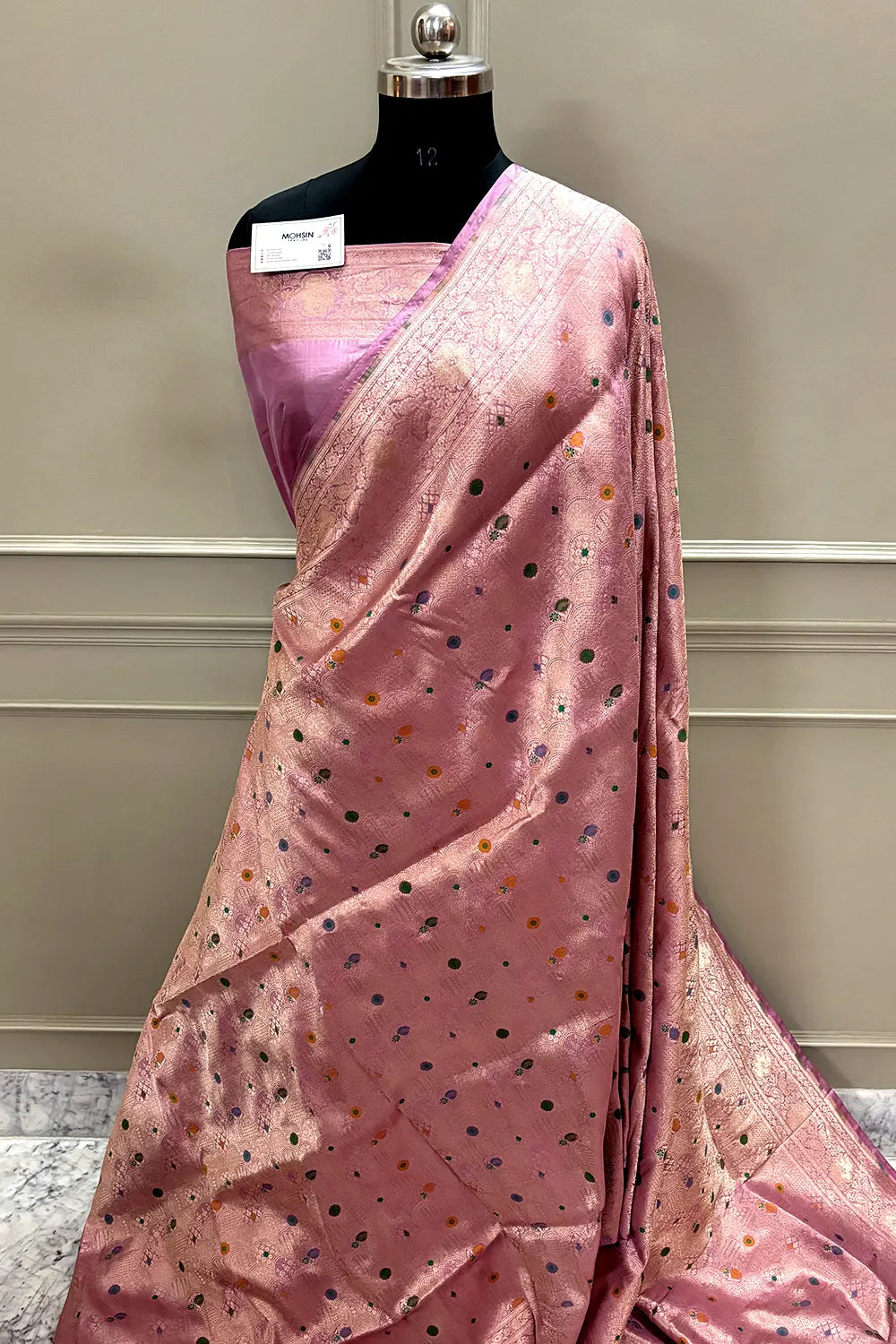Dusty Pink Handloom Pure Katan Silk Banarasi Saree