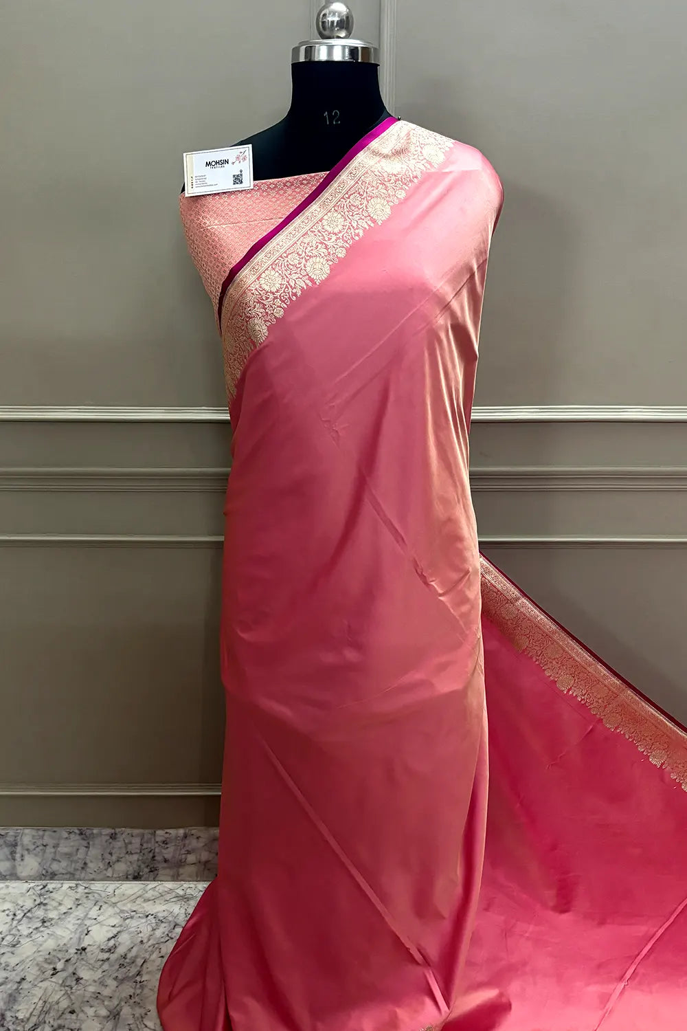 Dusty Pink Plain Zari Border Katan Silk Banarasi Saree
