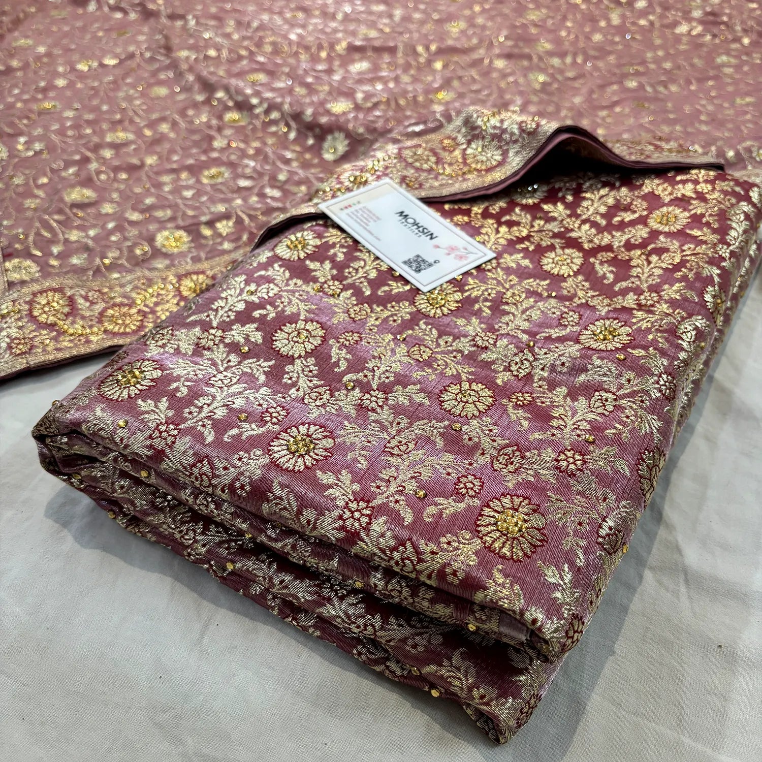 Dusty Pink Stone Work Kimkhab Silk Banarasi Gharara