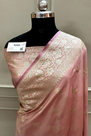Dusty Pink Zari Katan Silk Banarasi Saree