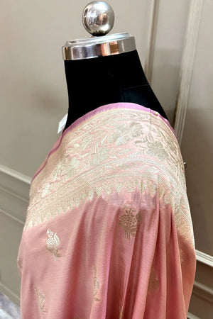 Dusty Pink Zari Katan Silk Banarasi Saree