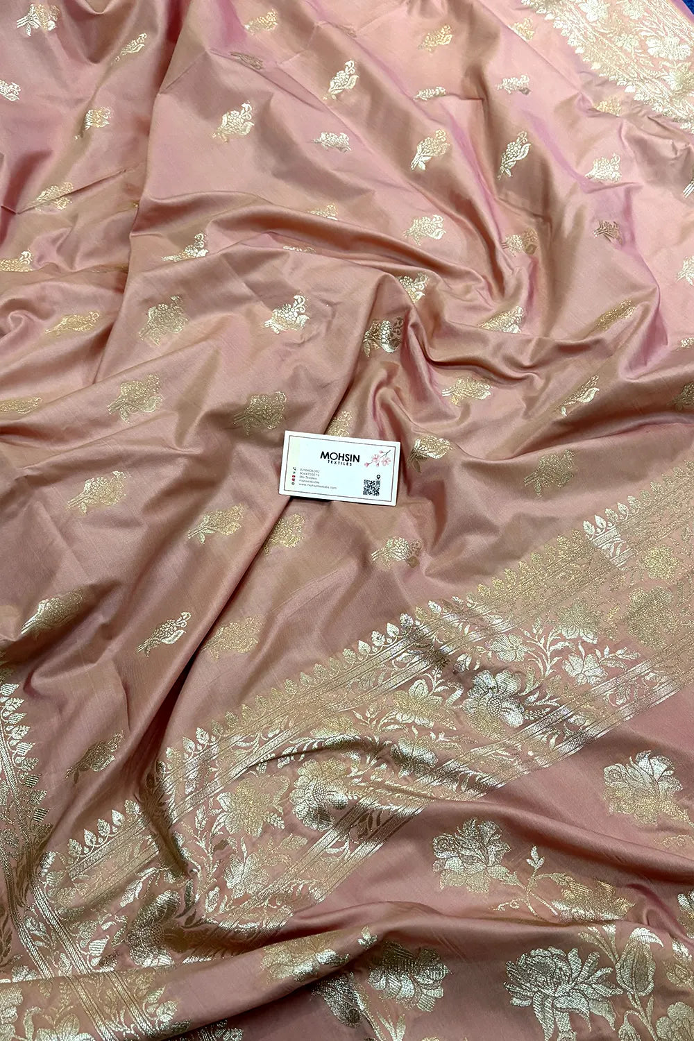 Dusty Pink Zari Katan Silk Banarasi Saree