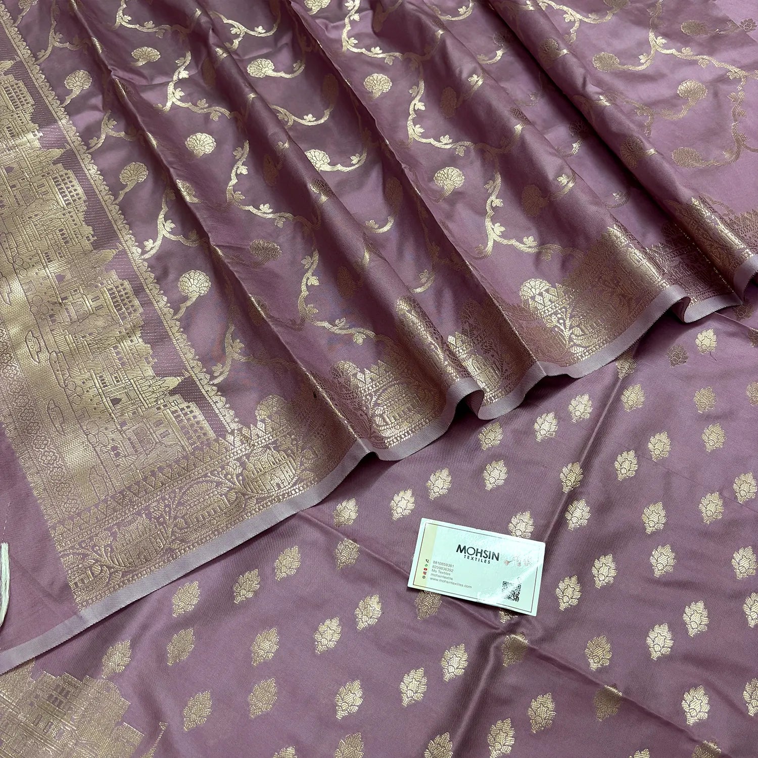 Dusty Purple Assi Ghat Mandir Semi Katan Silk Banarasi Suit