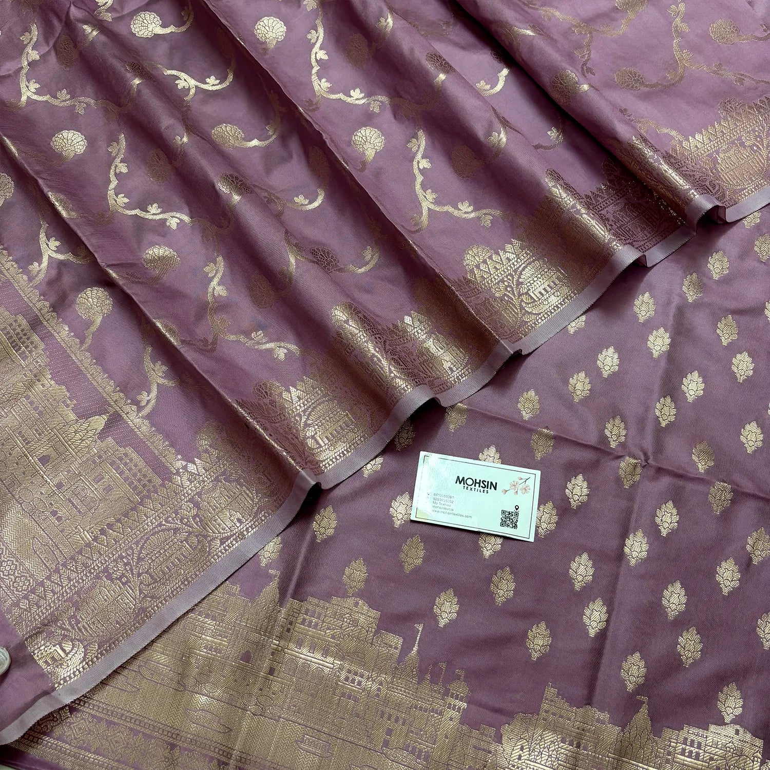 Dusty Purple Assi Ghat Mandir Semi Katan Silk Banarasi Suit