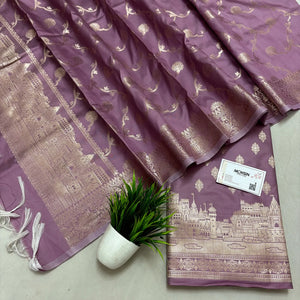 Dusty Purple Assi Ghat Mandir Semi Katan Silk Banarasi Suit
