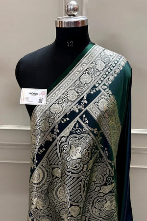 Emerald Green Plain Zari Katan Silk Banarasi Saree