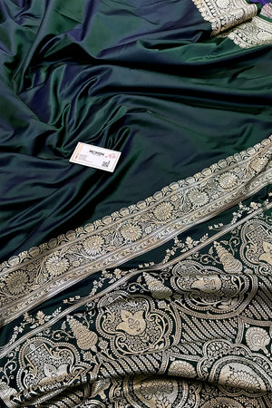 Emerald Green Plain Zari Katan Silk Banarasi Saree