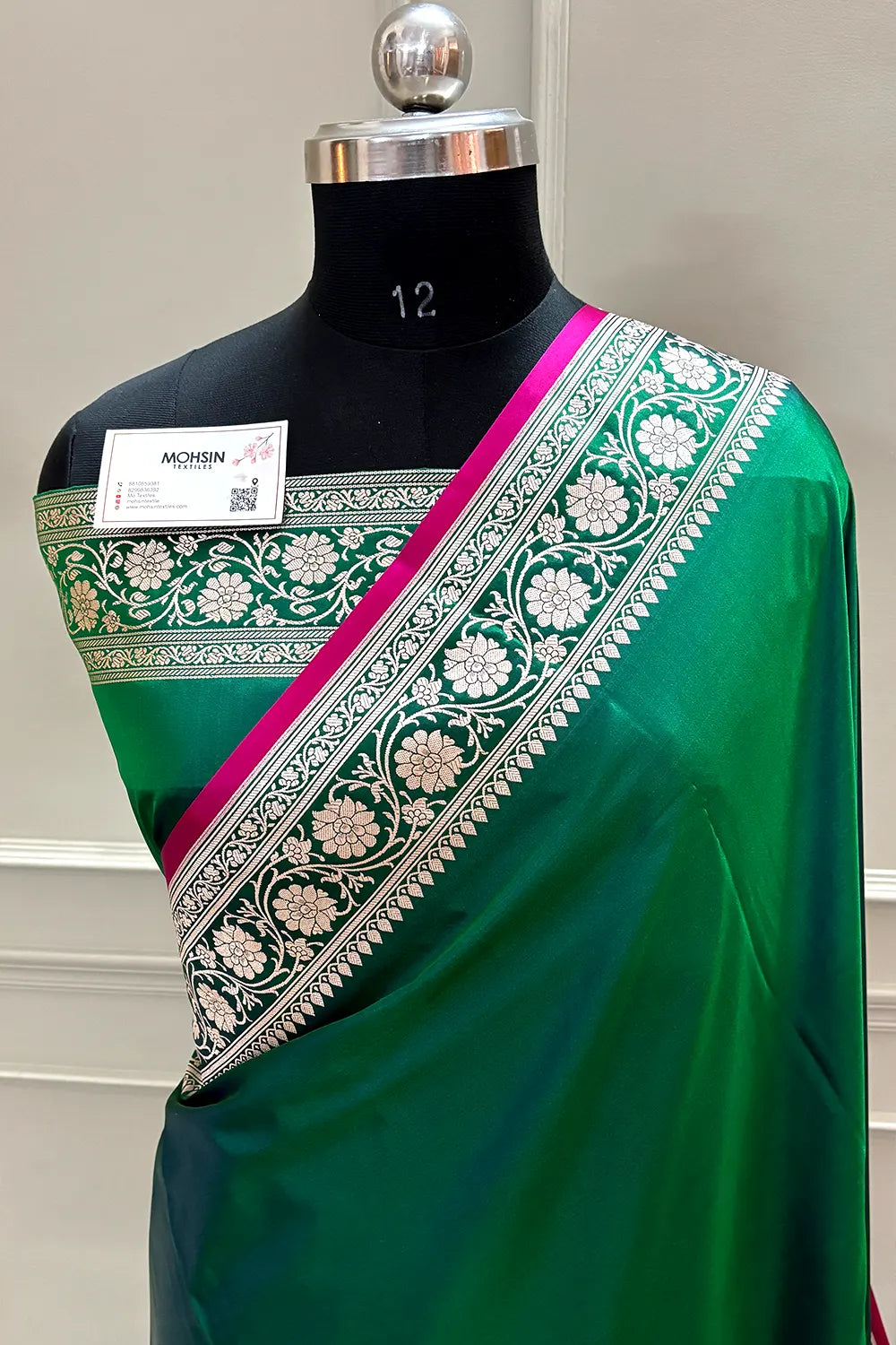 Emerald Green Plain Zari Katan Silk Banarasi Saree