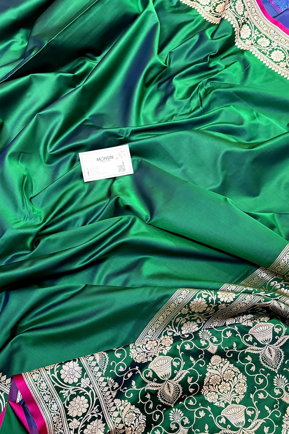 Emerald Green Plain Zari Katan Silk Banarasi Saree