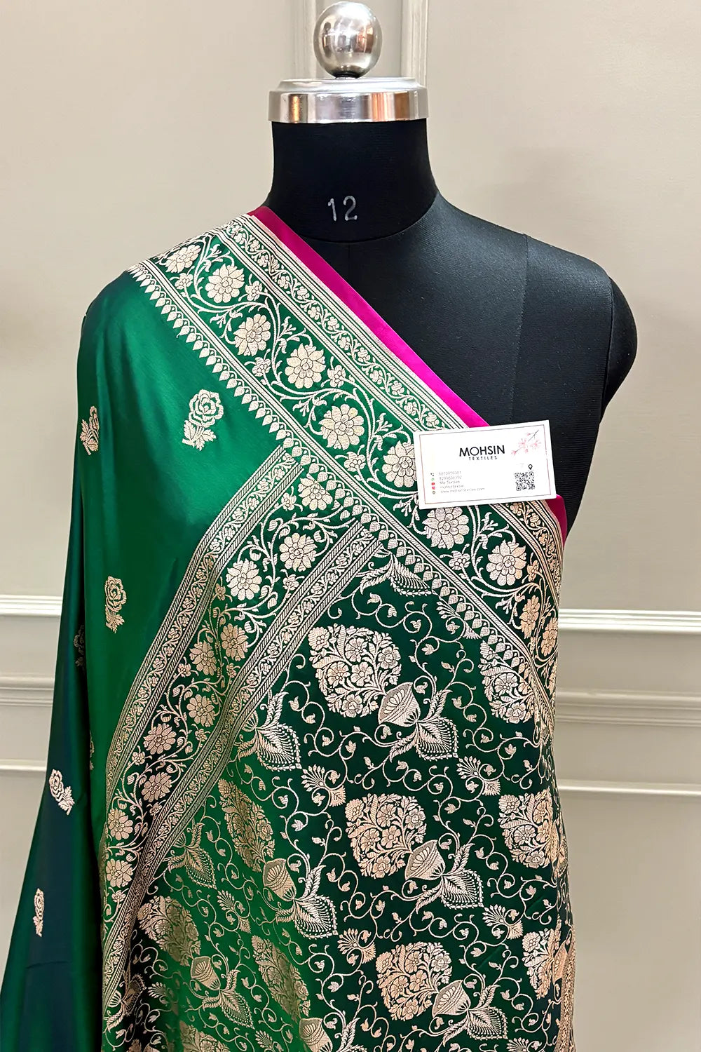 Emerald Green Rose Buti Katan Silk Banarasi Saree