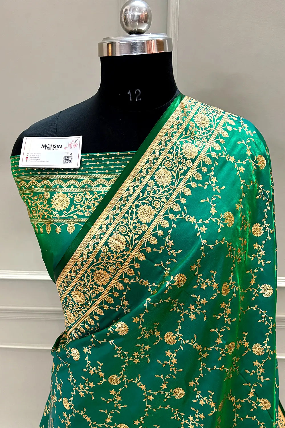 Emerald Green Zari Katan Silk Banarasi Saree