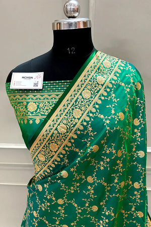 Emerald Green Zari Katan Silk Banarasi Saree