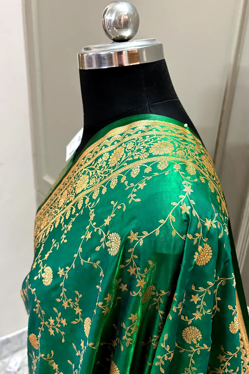 Emerald Green Zari Katan Silk Banarasi Saree