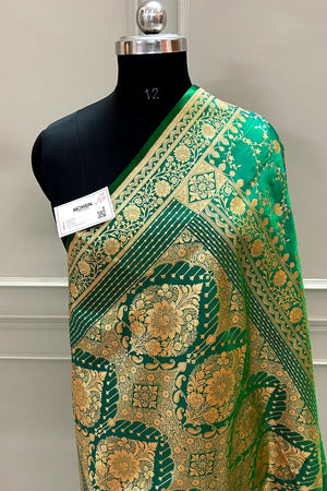 Emerald Green Zari Katan Silk Banarasi Saree