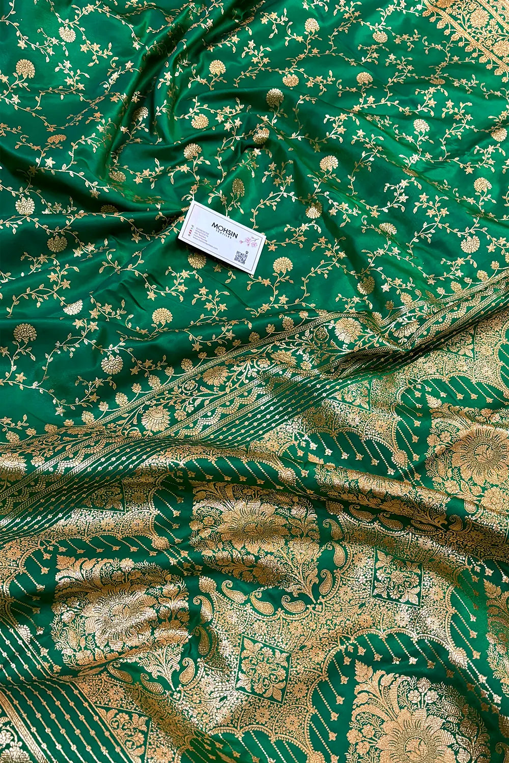 Emerald Green Zari Katan Silk Banarasi Saree