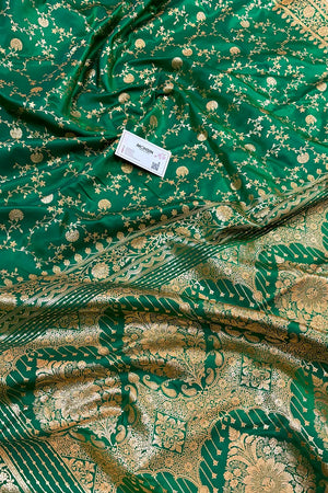 Emerald Green Zari Katan Silk Banarasi Saree