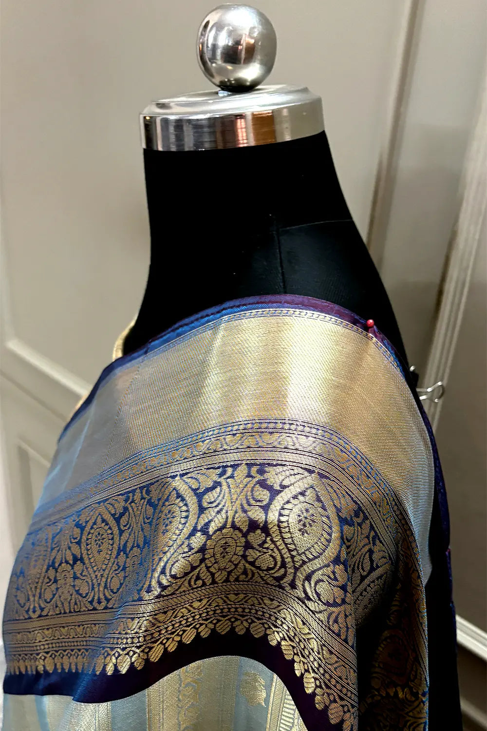 Firozi and Navy Tissue Silk Banarasi Saree