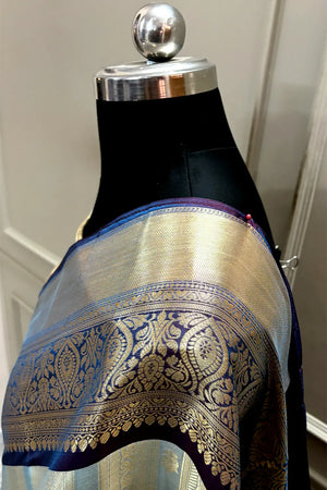 Firozi and Navy Tissue Silk Banarasi Saree
