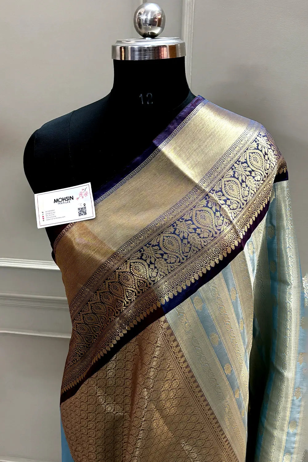 Firozi and Navy Tissue Silk Banarasi Saree