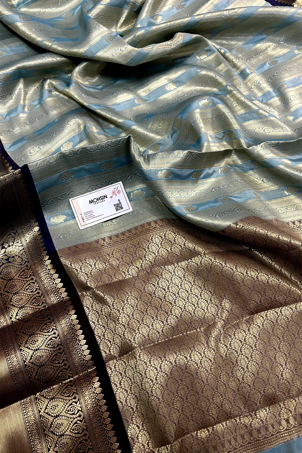 Firozi and Navy Tissue Silk Banarasi Saree