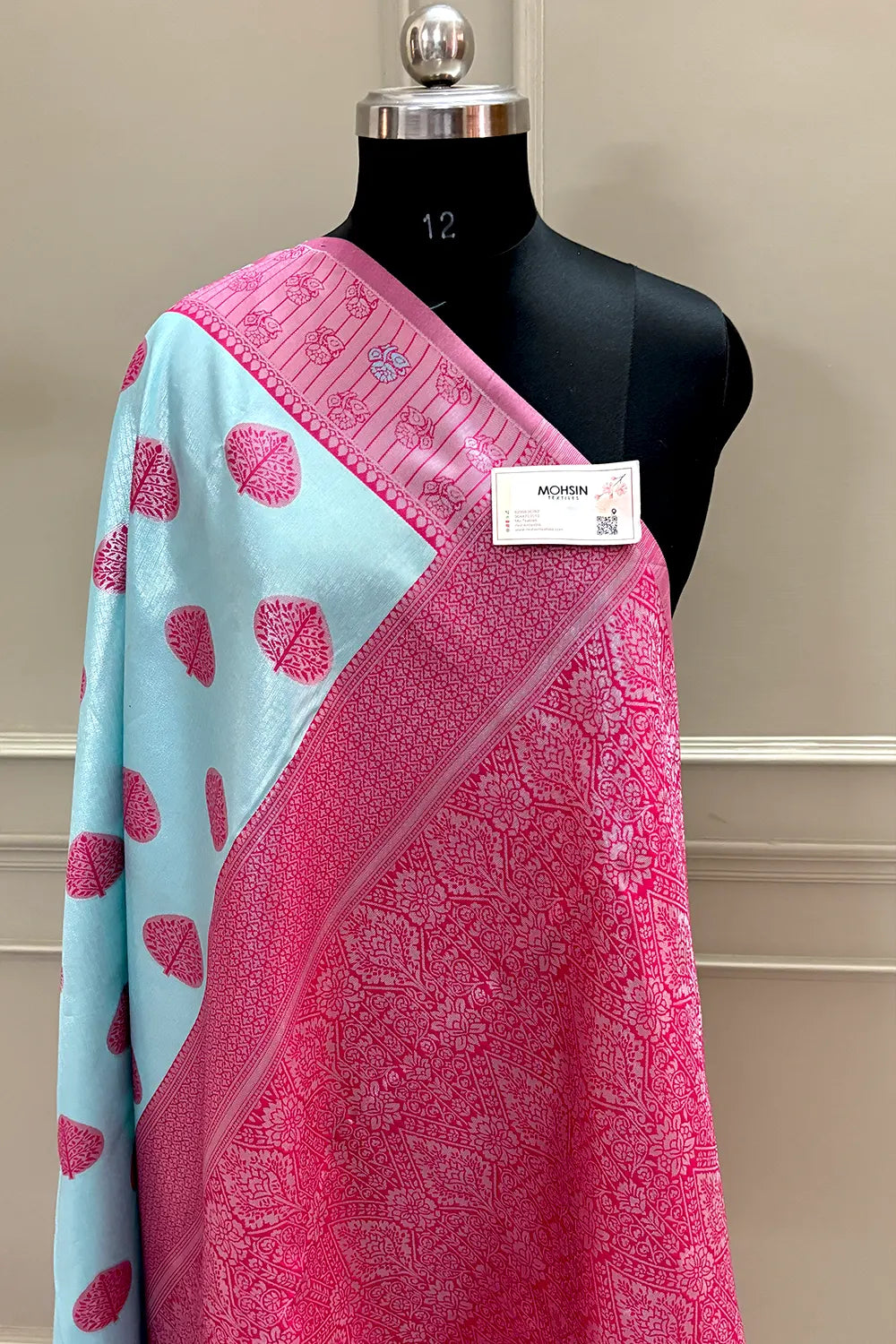 Firozi and Pink Resham Zari Banarasi Silk Saree