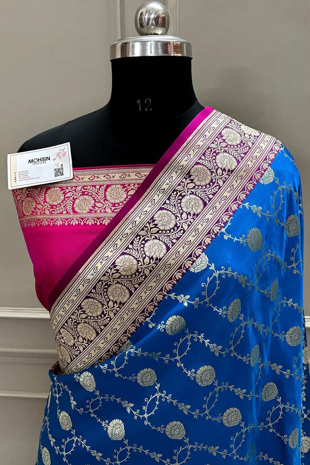Firozi and Pink Ropeway Jaal Katan Mashru Silk Banarasi Saree