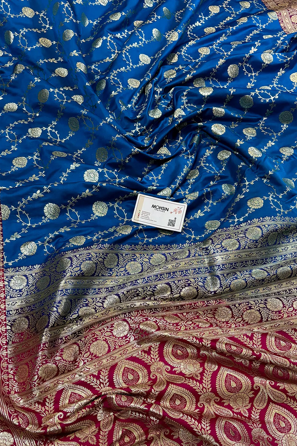 Firozi and Pink Ropeway Jaal Katan Mashru Silk Banarasi Saree