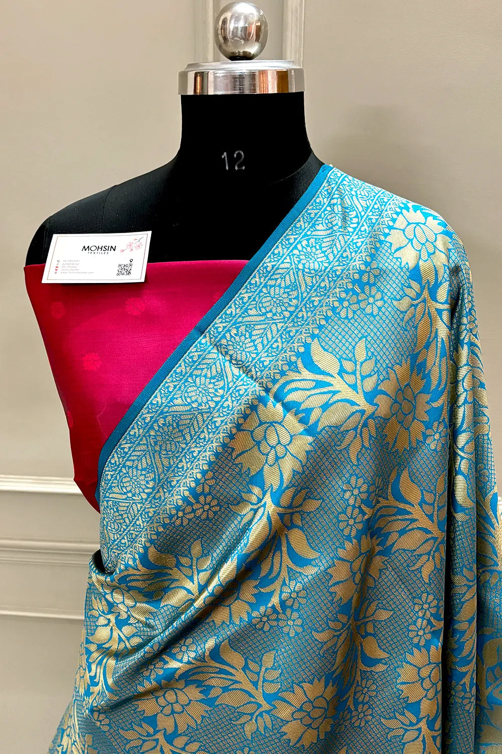 Firozi and Red Zari Banarasi Silk Saree