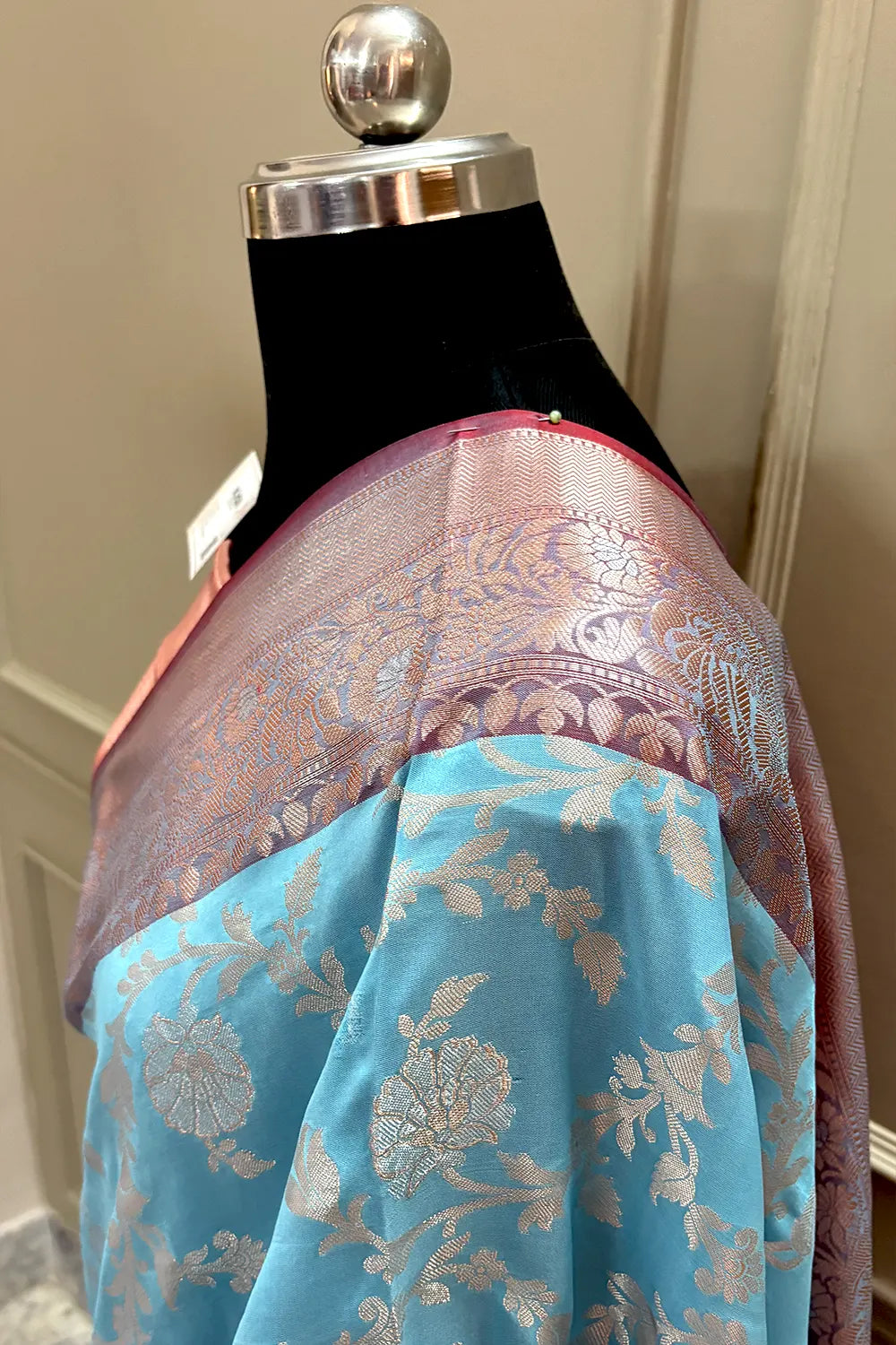 Firozi and Red Zari Banarasi Silk Saree