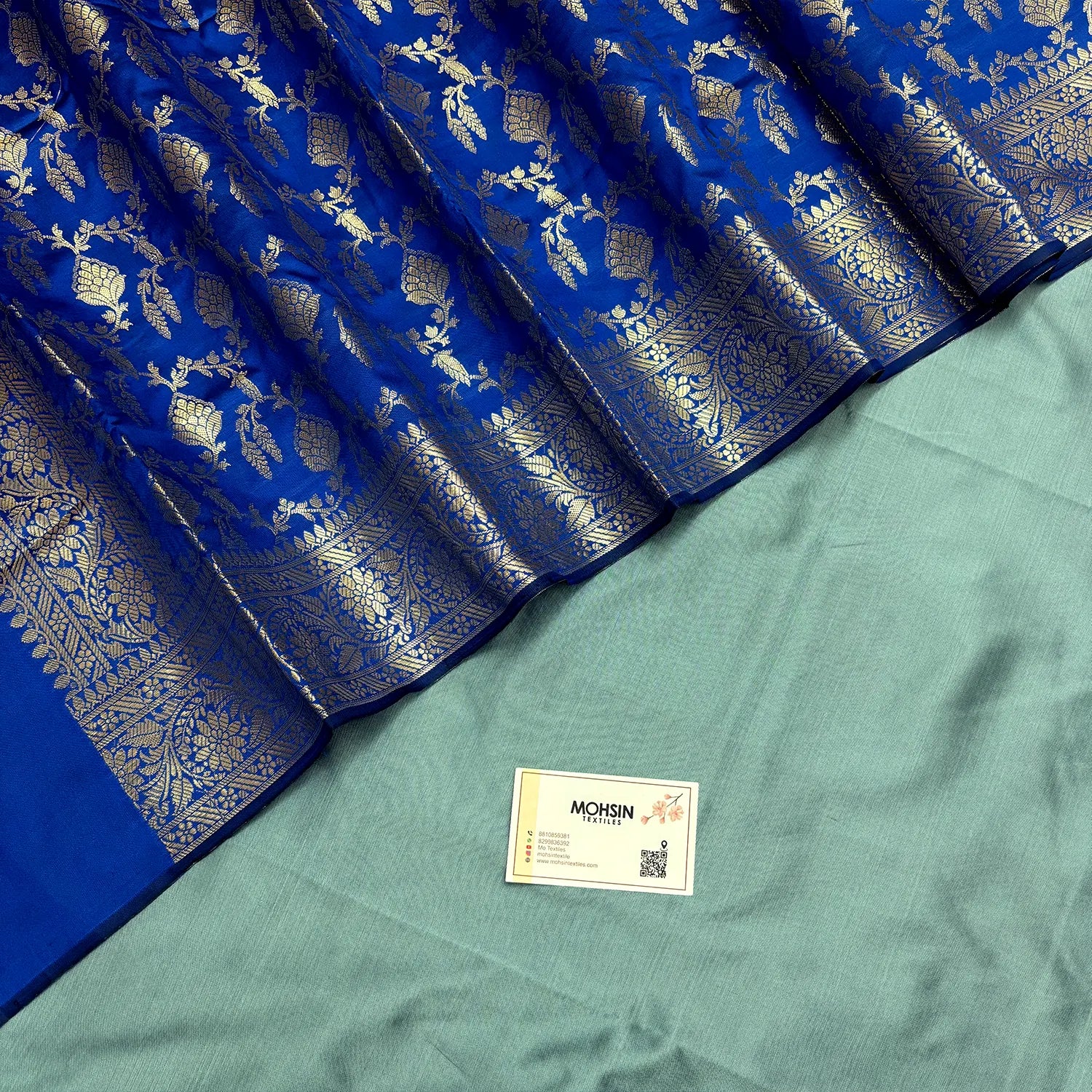 Firozi and Royal Blue Plain Semi Katan Silk Banarasi Silk Suit