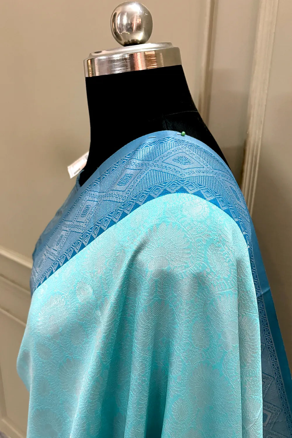 Firozi and Teal Resham Zari Banarasi Silk Saree