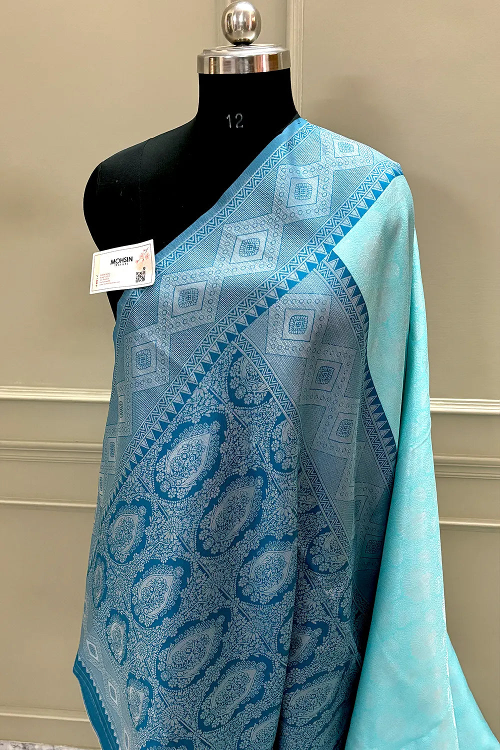 Firozi and Teal Resham Zari Banarasi Silk Saree