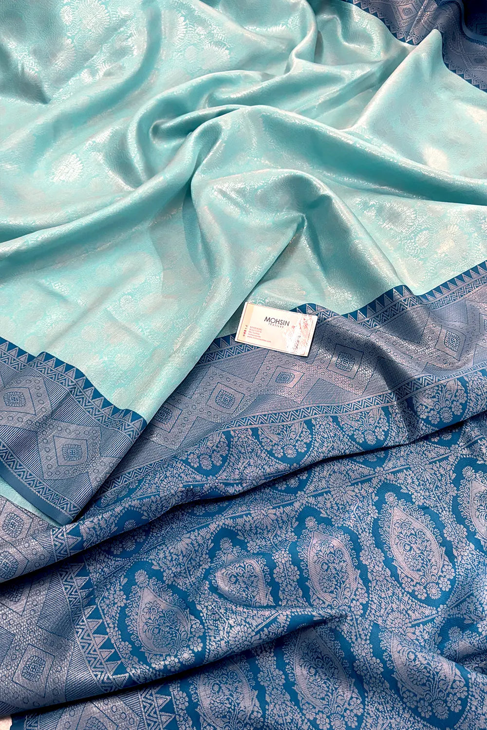 Firozi and Teal Resham Zari Banarasi Silk Saree