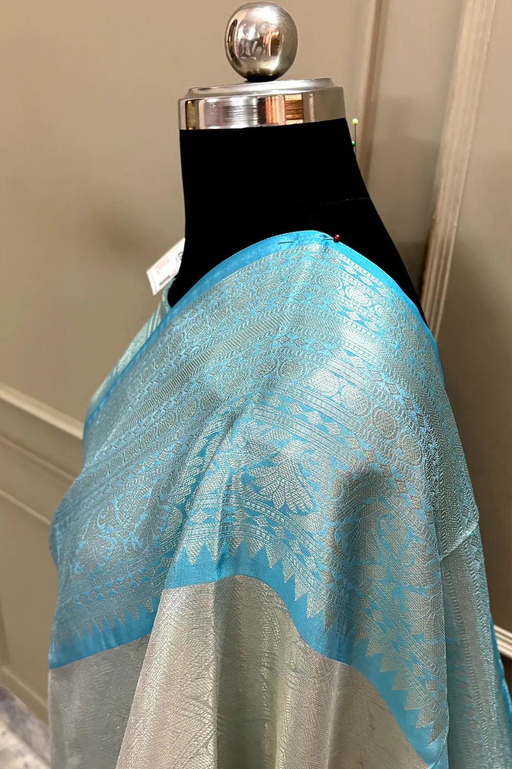 Firozi and White Tissue Silk Banarasi Saree