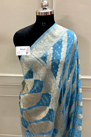 Firozi Bandhej Georgette Silk Banarasi Saree