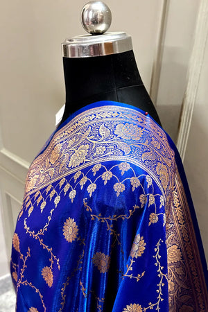 Firozi Blue Zari Katan Silk Banarasi Saree
