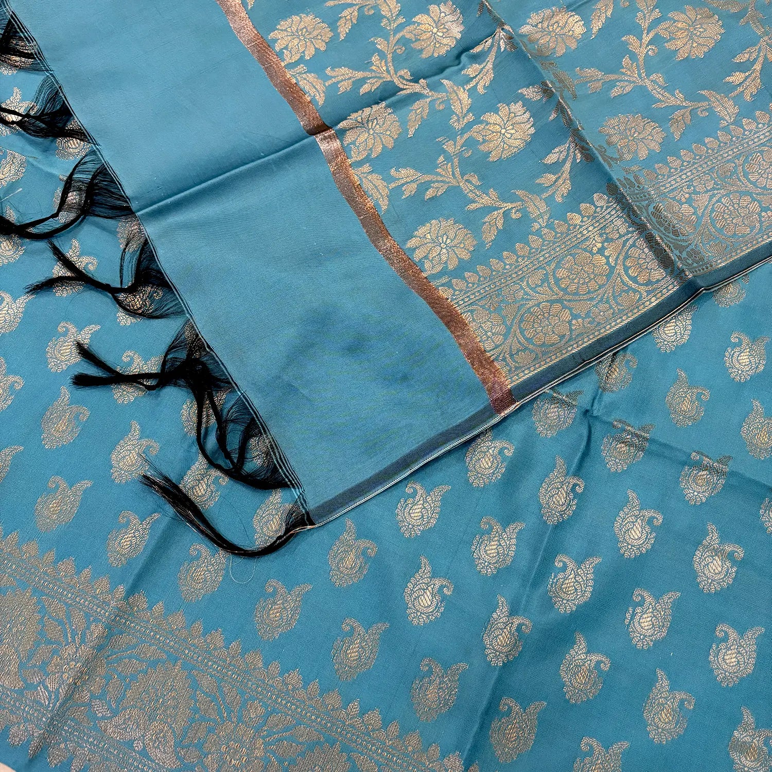 Firozi Chirag Buti Satin Silk Banarasi Suit 