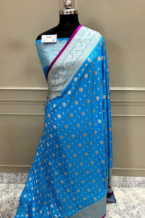 Firozi Chunni Munni Katan Silk Banarasi Saree